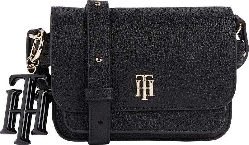 Tommy Hilfiger Monogram Crossbody Purse Handbag Black Gold-Tone Adjustable  Strap