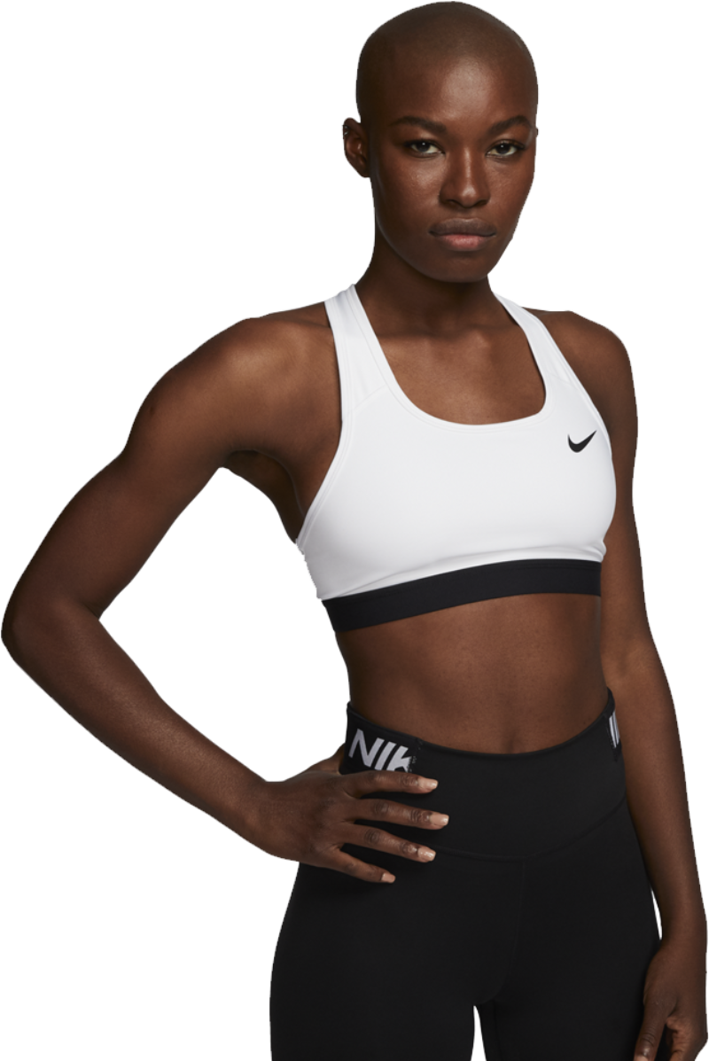 Nike - Dri-FIT Swoosh Medium-Support Non-Padded Sports Bra  White/Black/Black XS