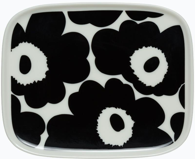 Marimekko - Oiva / Unikko Plate White, Black 15x12 cm
