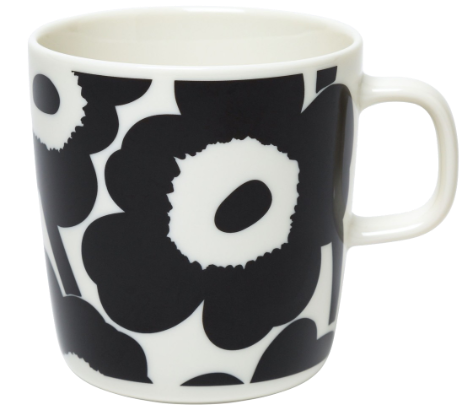 Marimekko - Marimekko Oiva / Unikko Coffee, Without Handle, 2 Pcs white,  black 2dl/ 2pcs - 6411254665343